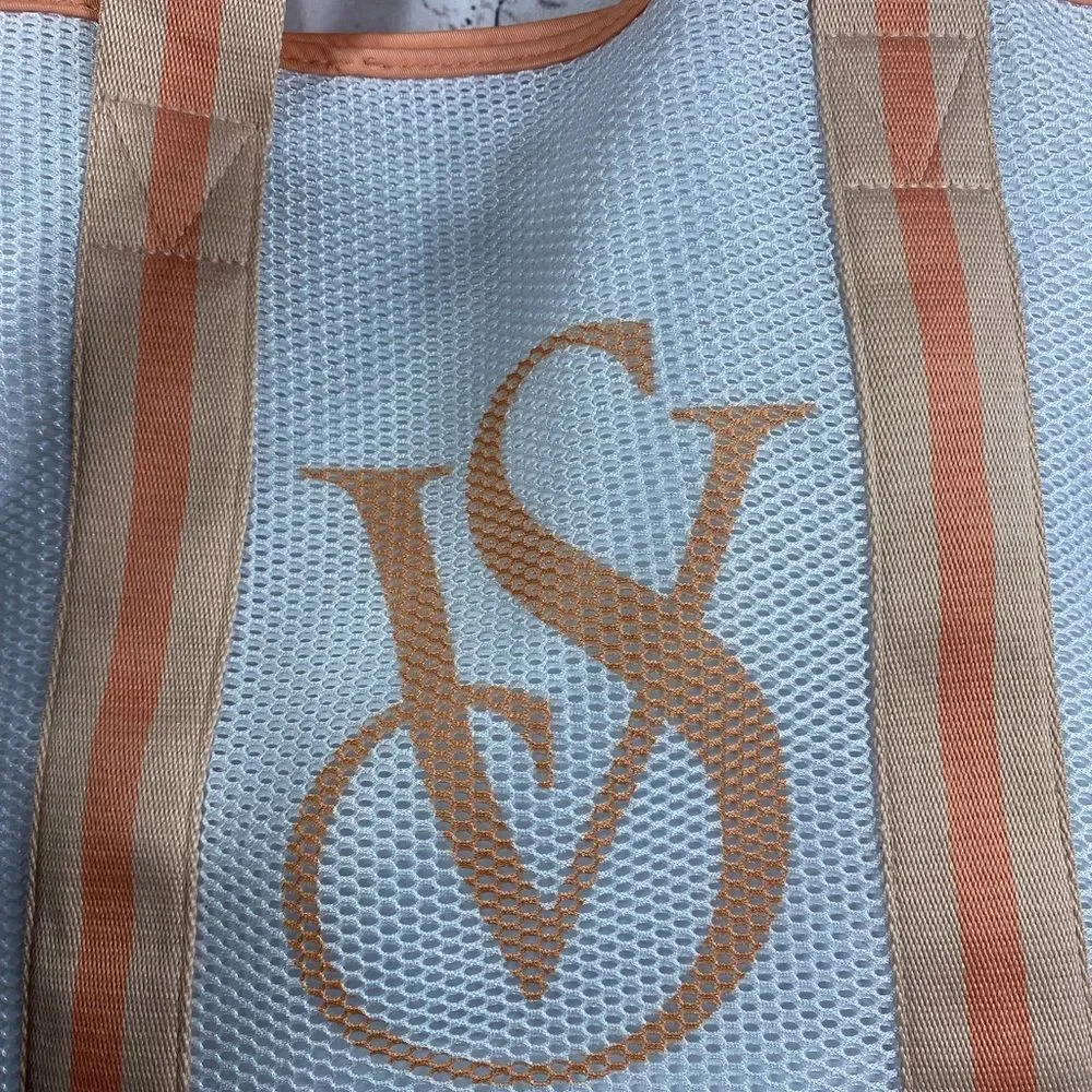 New Victoria's Secret Weekender Tote Mesh Bag White Orange Women's Fall Gym Yoga